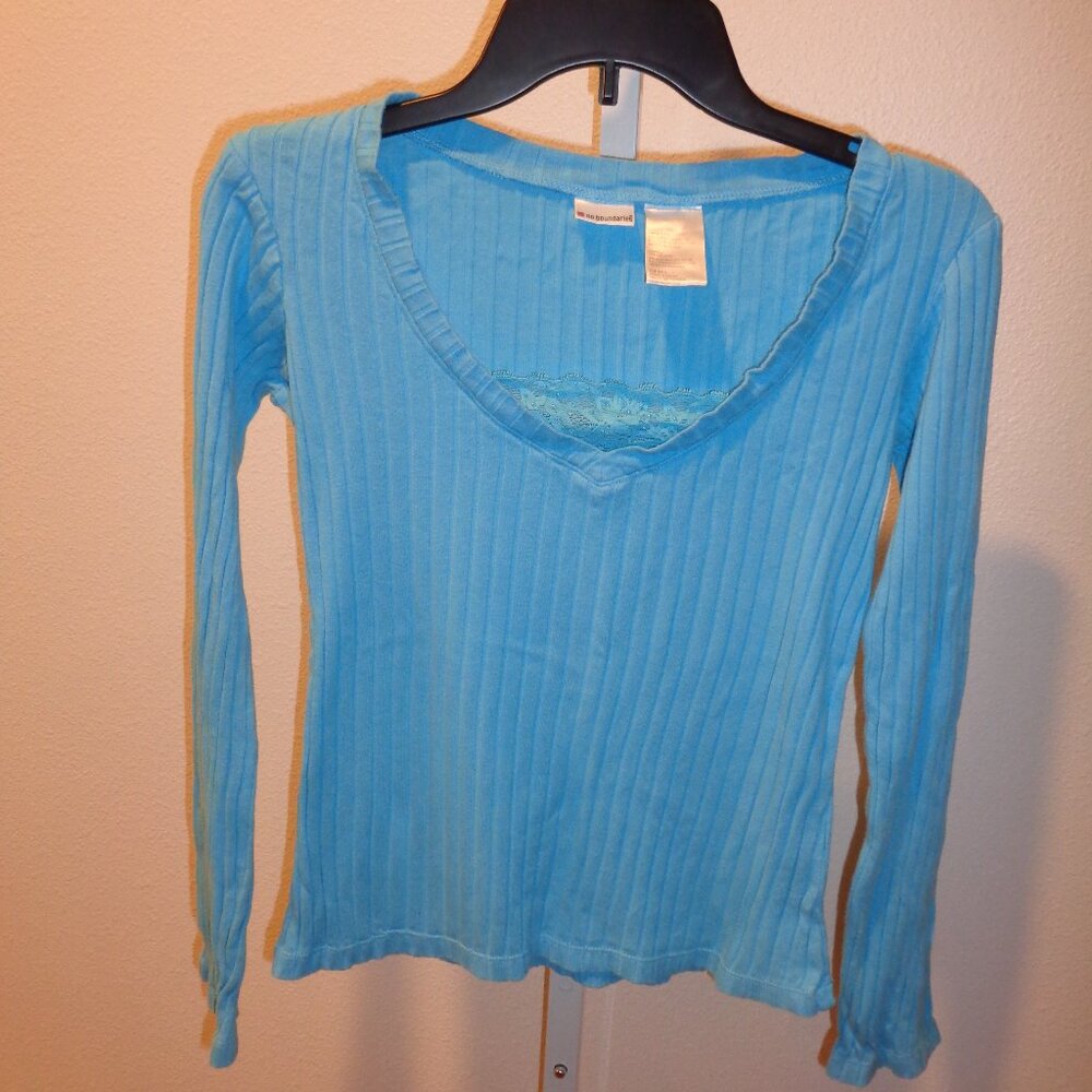 No Boundaries Junior's Long Sleeve Blue Ribbed Shirt Size Large Vintage